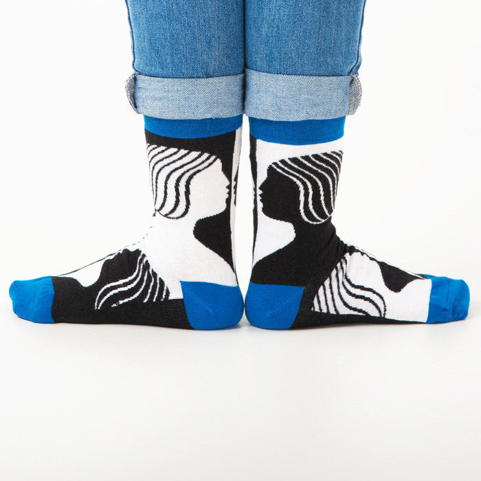 millennial women wearing blue white and black Socks