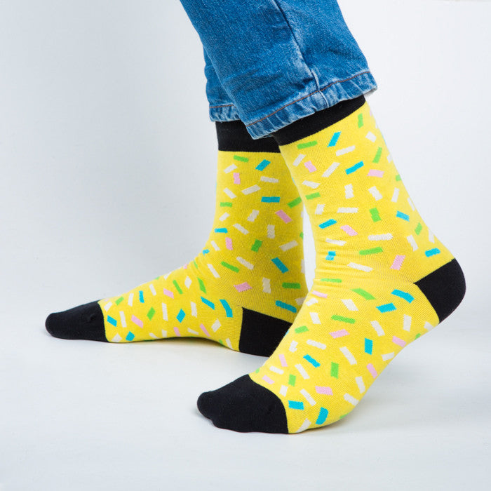 Socks - Sprinkle Summer. Yellow Men socks side view.
