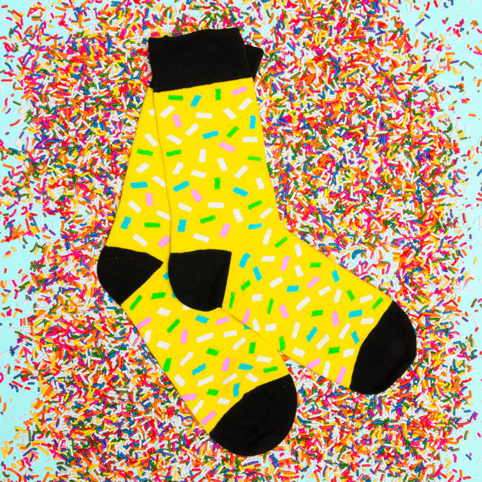 Socks - Sprinkle Summer. Women yellow socks top view. 